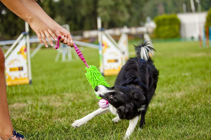 Dingo Mop Bungee Rot Mikrofaser mit Vanille Duft Ball Hundespielzeug Agility Apporte zum Spielen Tau