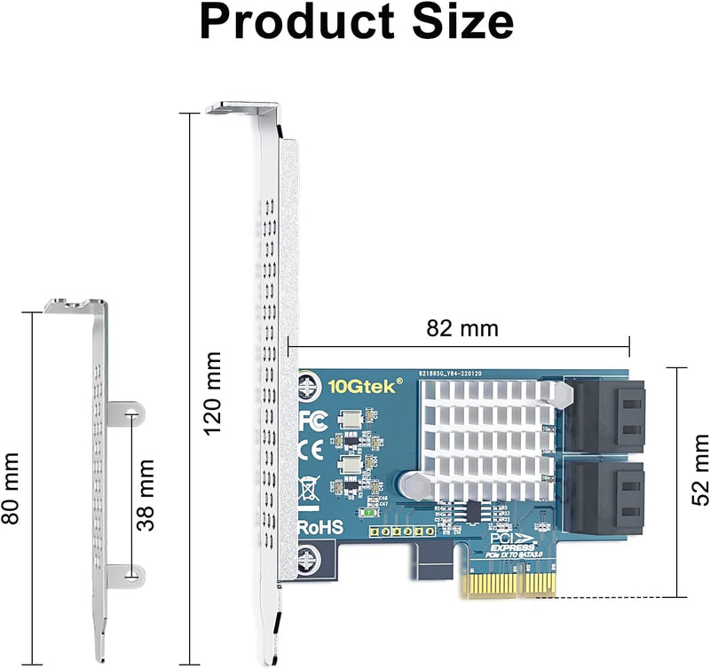 PCIe SATA Card Erweiterungskarte, 4 Port with 4 SATA Cables and Low Profile Bracket, 6Gbps SATA3.0 C