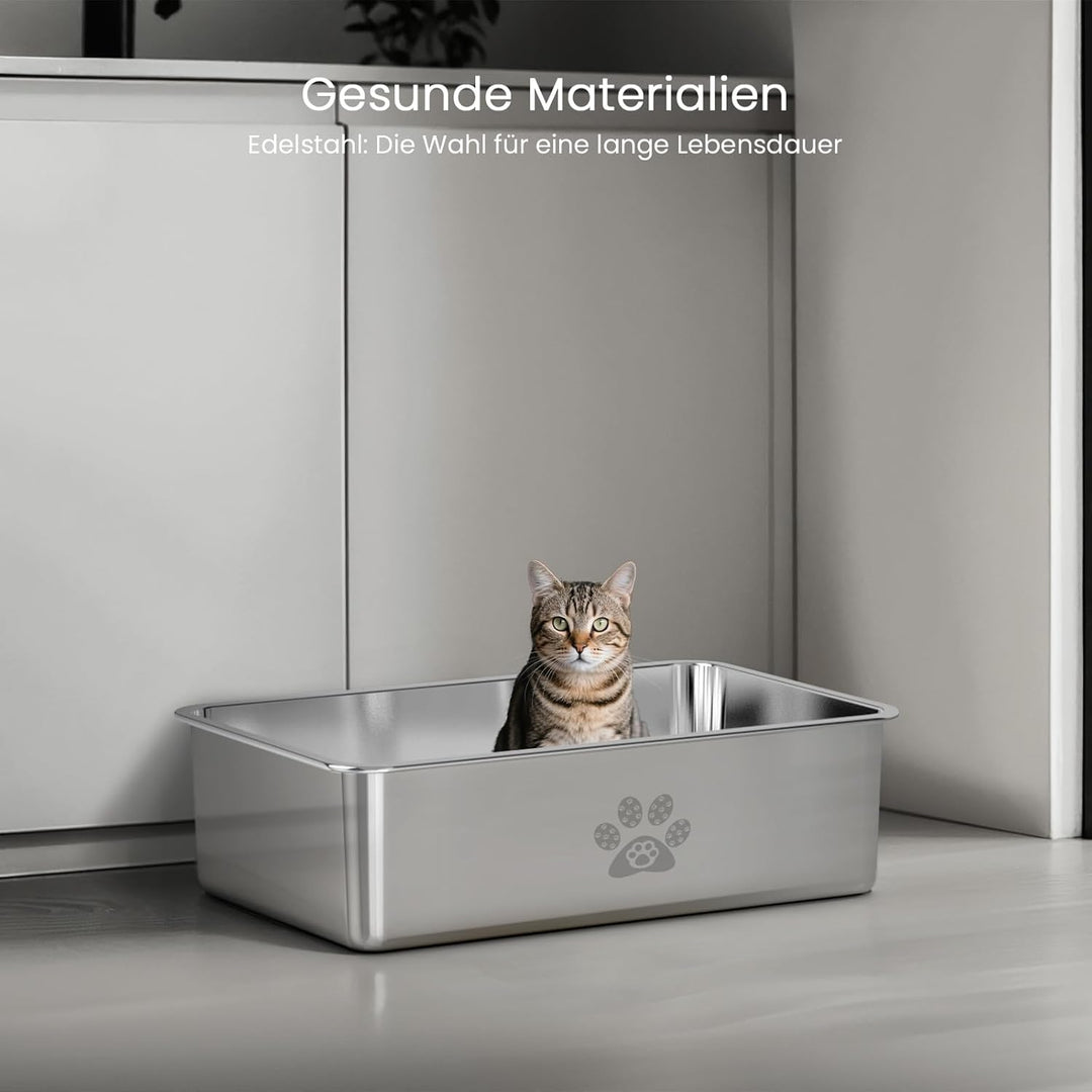 PTLOM Lebensmittelgrade Katzenklo Edelstahl Katzentoilette - Katzenklo Offen Gross Mit Niedrigem Ein