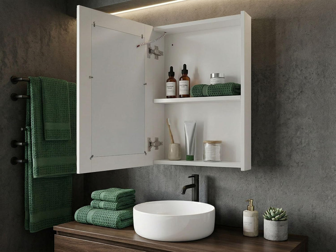 Moderner Bad-Spiegelschrank 40x60 cm 1 türig mit LED Beleuchtung weiss Condor