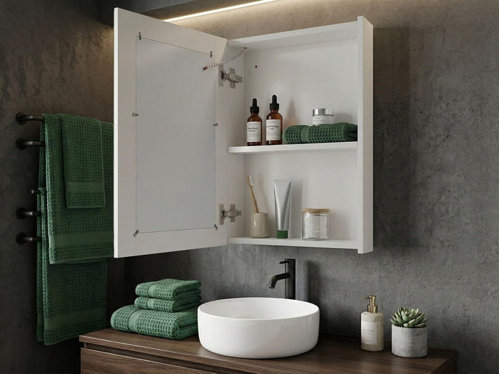 Moderner Bad-Spiegelschrank 40x60 cm 1 türig mit LED Beleuchtung weiss Condor