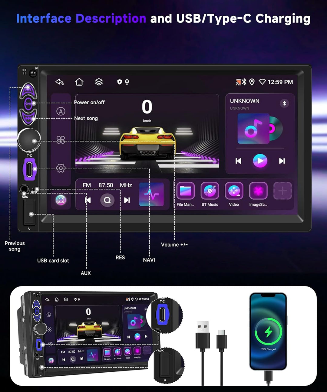 VECHTEL 4G+64G Android 15 Autoradio 2 Din mit Drahtlos Carplay Android Auto, 7 Zoll HD Touchscreen m