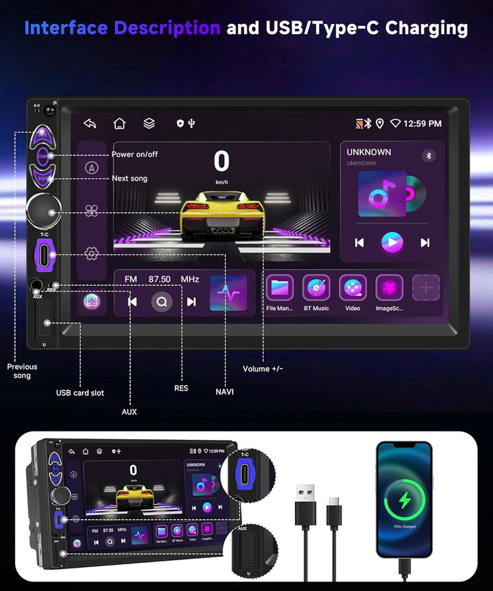 VECHTEL 4G+64G Android 15 Autoradio 2 Din mit Drahtlos Carplay Android Auto, 7 Zoll HD Touchscreen m
