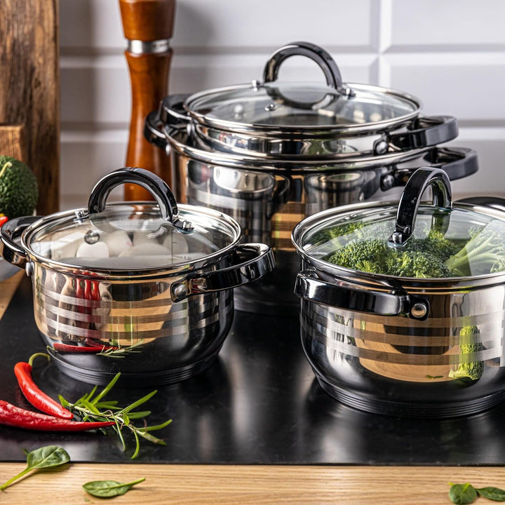 8-teilig Edelstahl Kochtopf Set Topfset mit Glasdeckel Topfe Induktion KLAUSBERG KB-7701