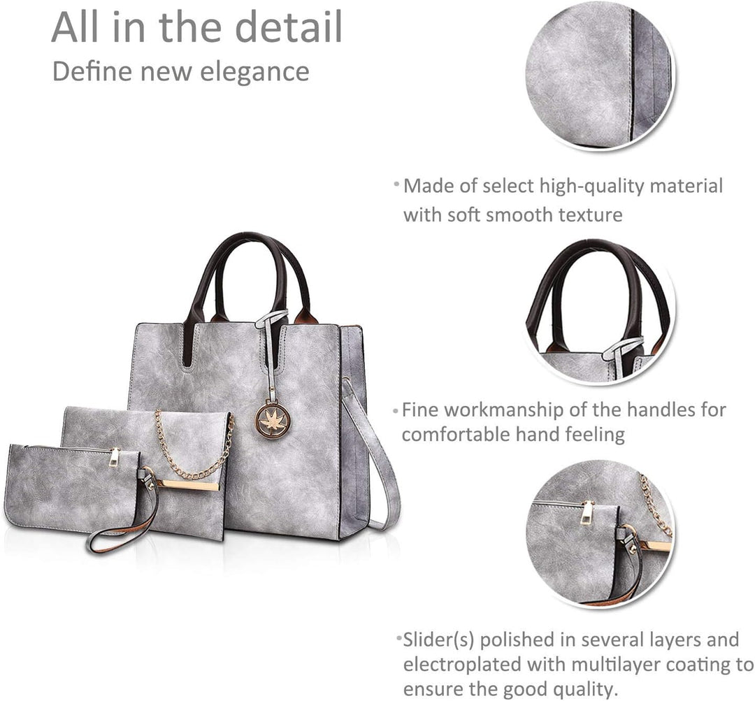 NICOLE & DORIS Damen handtaschen 3 Stück Leder handtasche für Damen aus Leder Totes + Crossbody + Ge