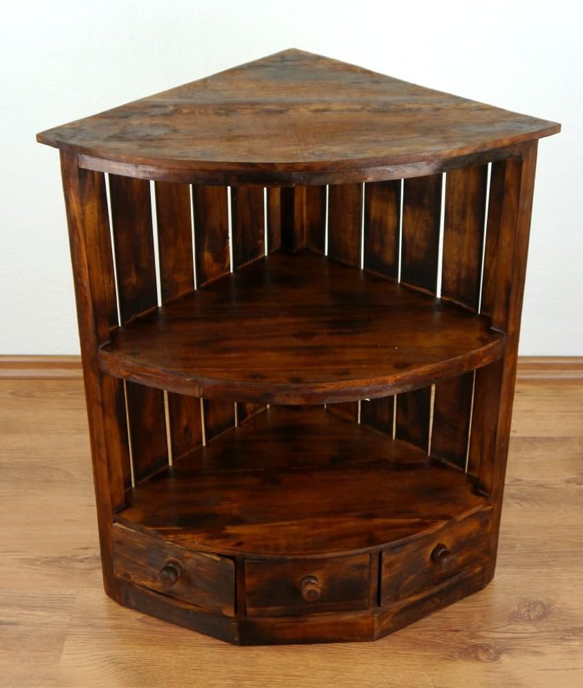livasia Eckregal mit Schubladen, Standregal, Bücherregal, Holzregal (braun), Braun