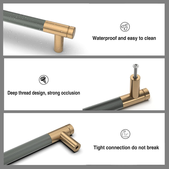 Amerdeco 10 Stück Goldgrau Schrankgriffe 76mm Lochabstand, Aluminium Griffe für Küchenschränke & Möb