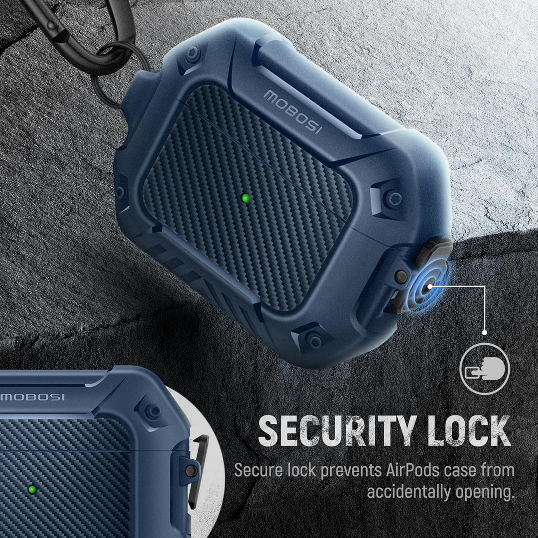 MOBOSI Schutzhülle für AirPods Pro 2. / 1. Generation, Secure Lock Clip Kohlefaser-Schutzhülle mit S
