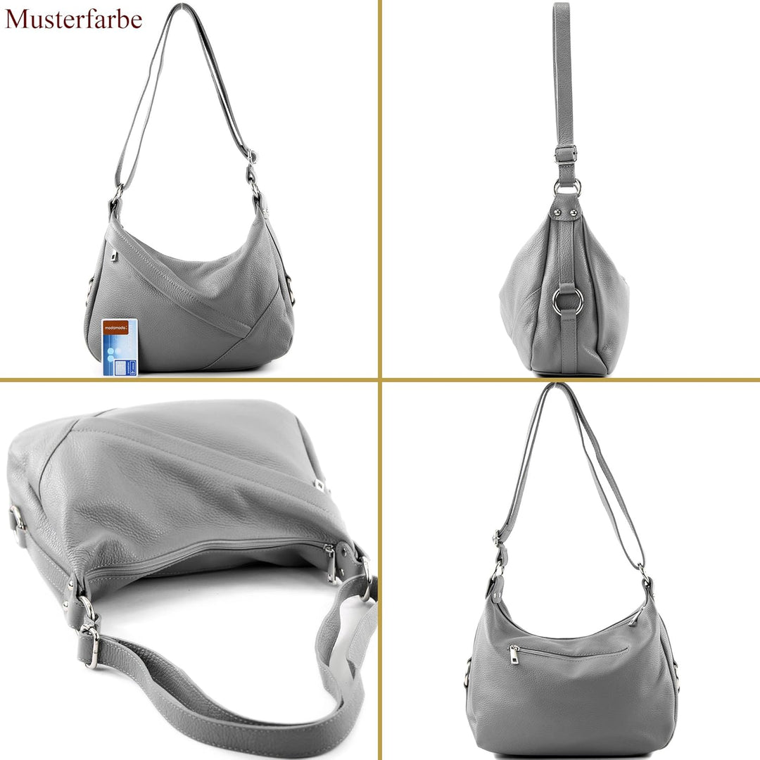 modamoda de -T164 - ital Schultertasche Umhängetasche aus Leder Bubble Gum, Bubble Gum