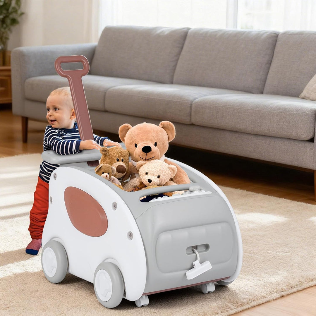 LIFEZEAL Lauflernhilfe 2-in-1 für Babys, Gehhilfe und Schiesshilfe mit klappbarem Sitz, Stauraum und