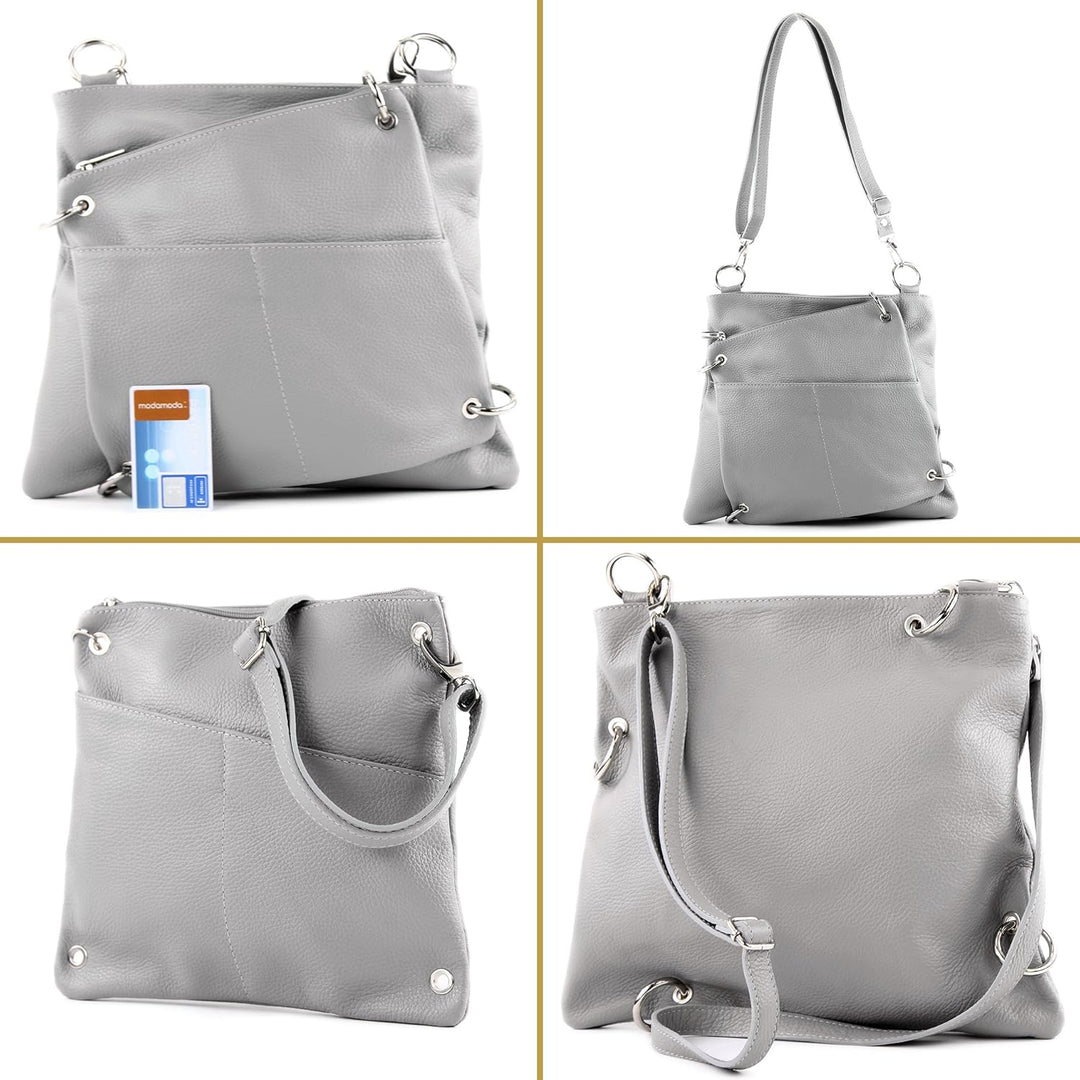 modamoda de - T140 - ital Messengertasche Umhängetasche 2in1 Leder Saphirblau, Saphirblau