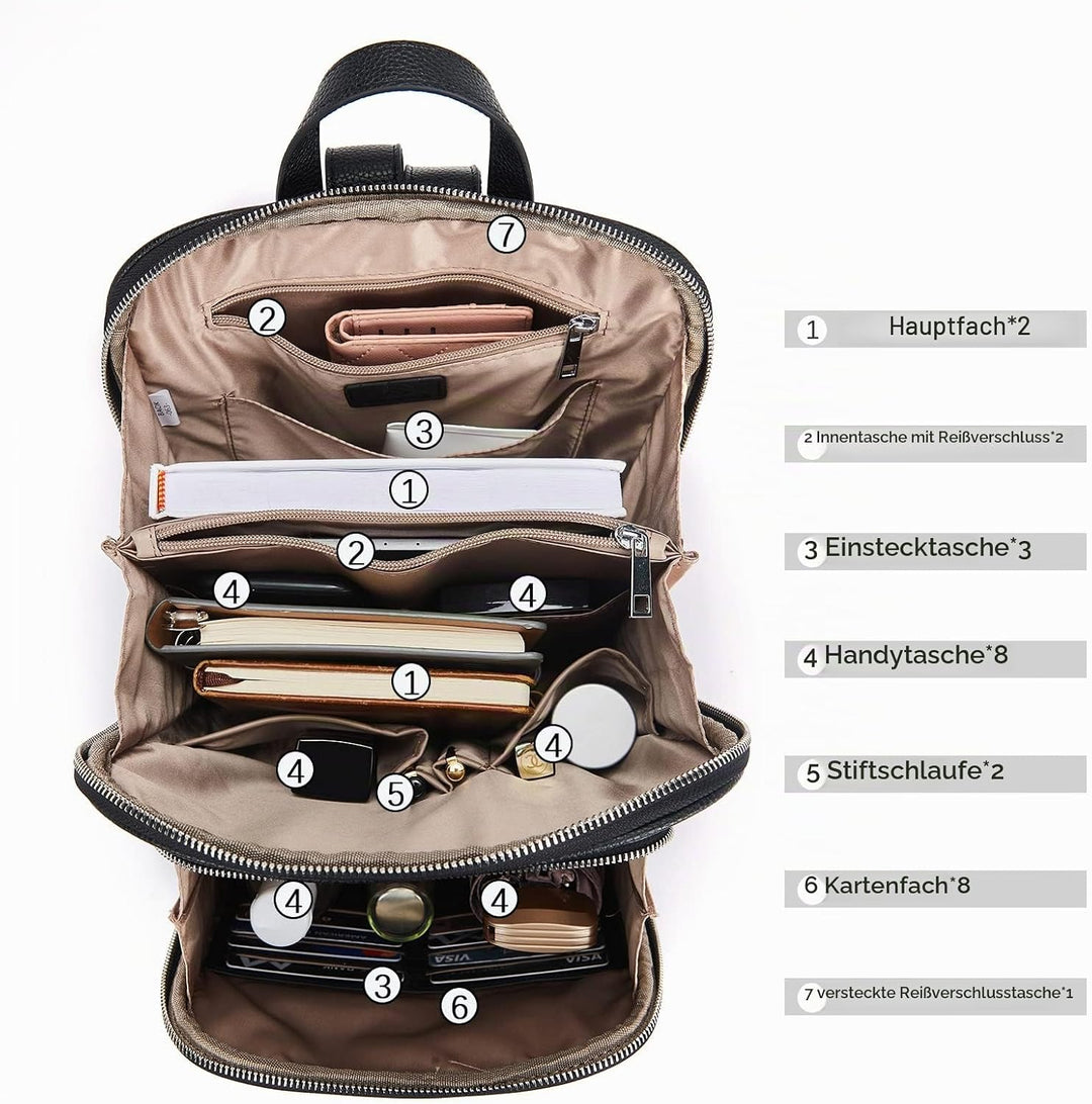 BOSTANTEN Leder Rucksack Damen Reiserucksack Tagesrucksack Casual Backpack Daypacks Schwarz A-01-sch