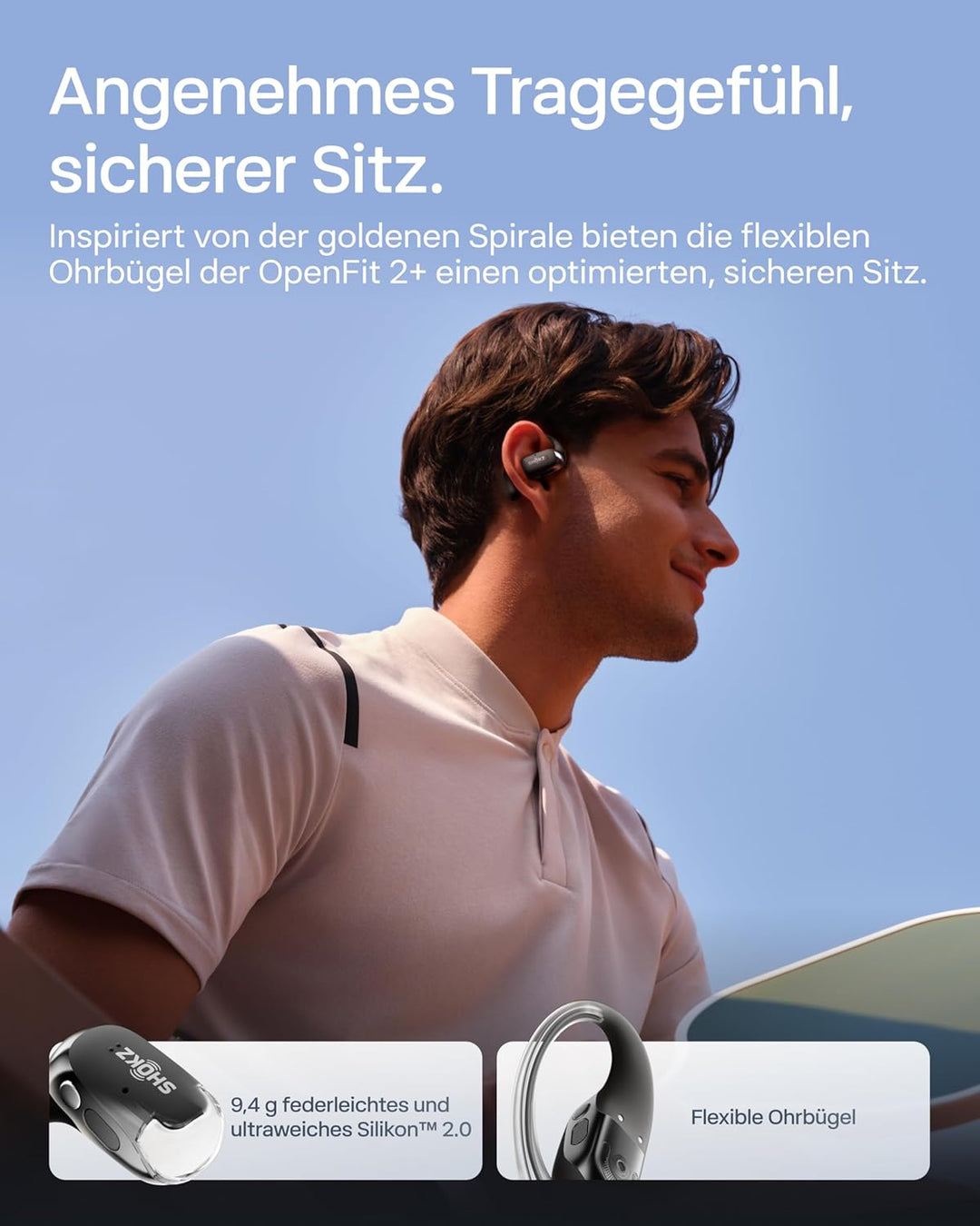 SHOKZ OpenFit 2+ Neu Open-Ear-Kopfhörer, Dolby Audio Ohrbügel-Ohrhörer, 48 Std. Spielzeit, IP55 wass