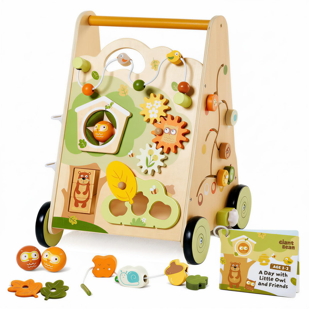 Baby Lauflernwagen aus Holz, Mehrfarbig – Spiel- &amp; Lauflernhilfe mit 8-in-1 Aktivitätszentrum, Verst