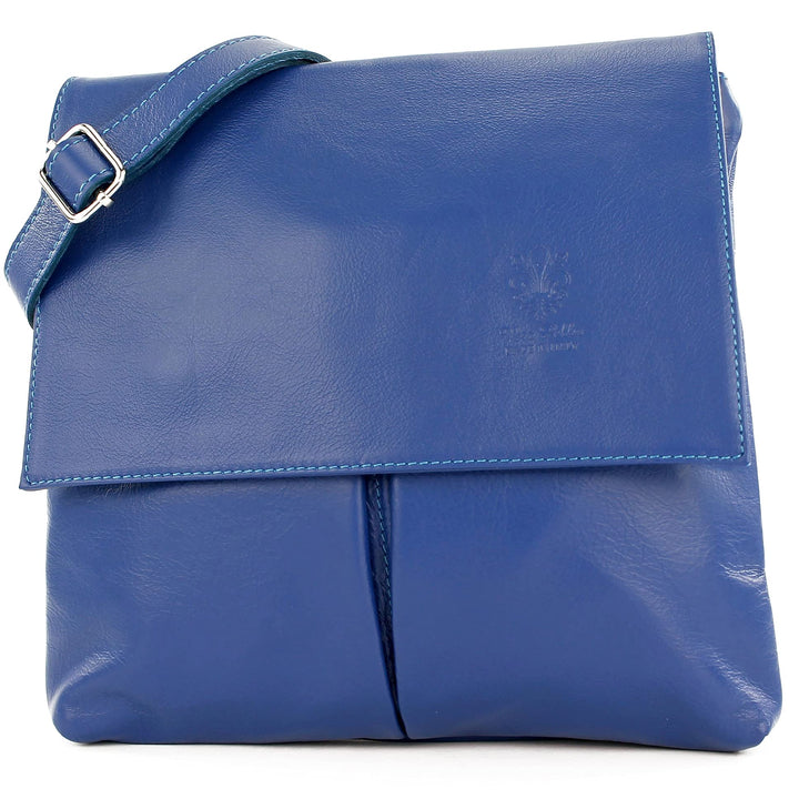 modamoda de T63 Damen Nappaleder Umhängetasche Schultertasche handmade in Italy Blau, Blau