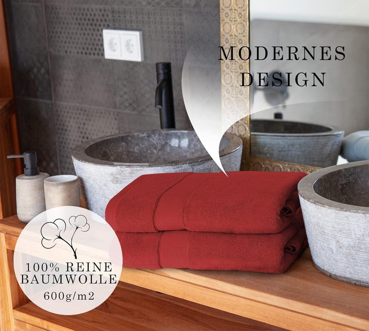 BANANALU 2 Badetücher 100% Baumwolle Qualität 600g/m2 Frottiertuch Bordeauxrot - Bad Towel Modern N1