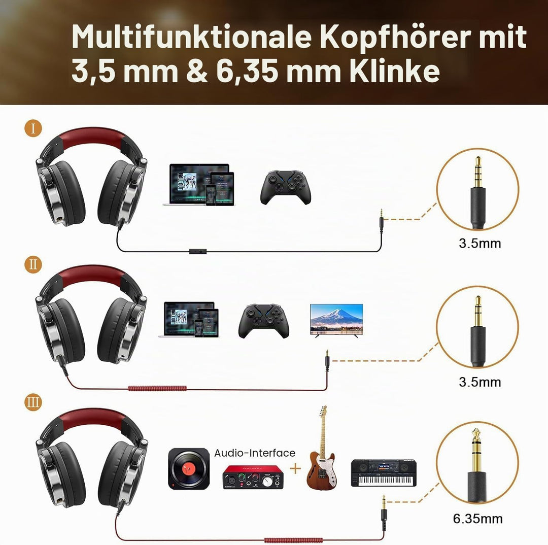 Oneodio Over Ear Closed Back Studio Dj-Kopfhörer Für Die Àœberwachung,Freier Adapter,Kopfhörer Mit A