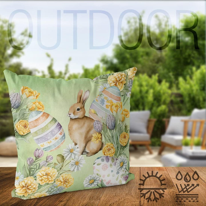 VOID Hase Blumen Ostereier 80x80 Kissenhülle Polyester Zierkissen Couchkissen Ostern Osterdeko Deko