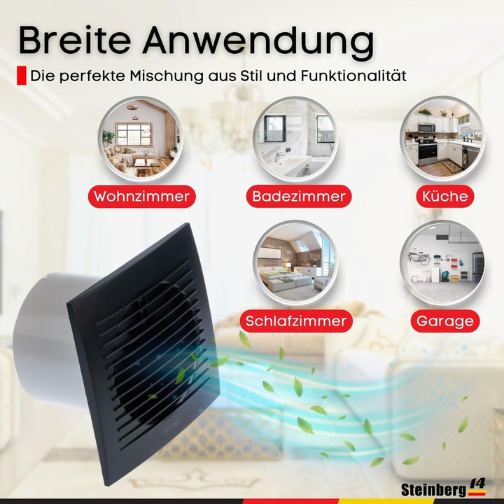 Steinberg14 Badlüfter Ø 100mm mit Feuchtigkeitssensor und Zeitnachlauf (Timer) - Anthrazit Ventilato
