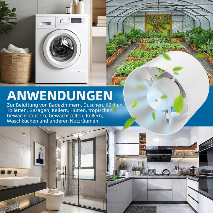Rohrventilator, Rohrventilator 150mm, 320m³/h, 35dB Leise, Hohe Qualität Abluftventilator, Rohrlüfte