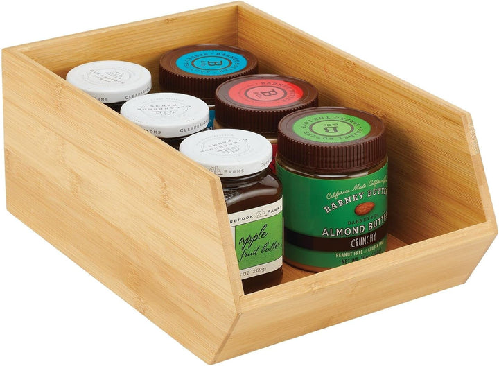 mDesign stapelbare Aufbewahrungsbox – multifunktionale Bambusbox für Küchenschränke, Regale & Oberfl
