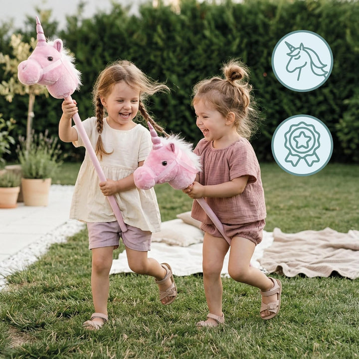 mamabrum Hobby Horse Einhorn Rosa Steckenpferd Kinder 80 cm | Magisches Einhorn mit Glitzerhorn, wei