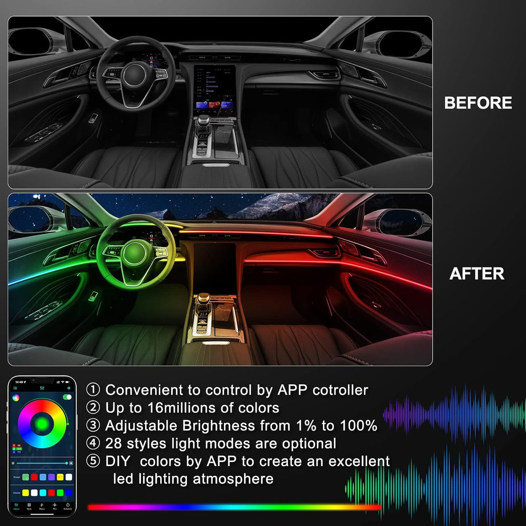 Acrylic Interior Car LED Strip Light with Wireless APP, RGBIC Dreamcolor 5 in 1 Ambient Lighting Kit