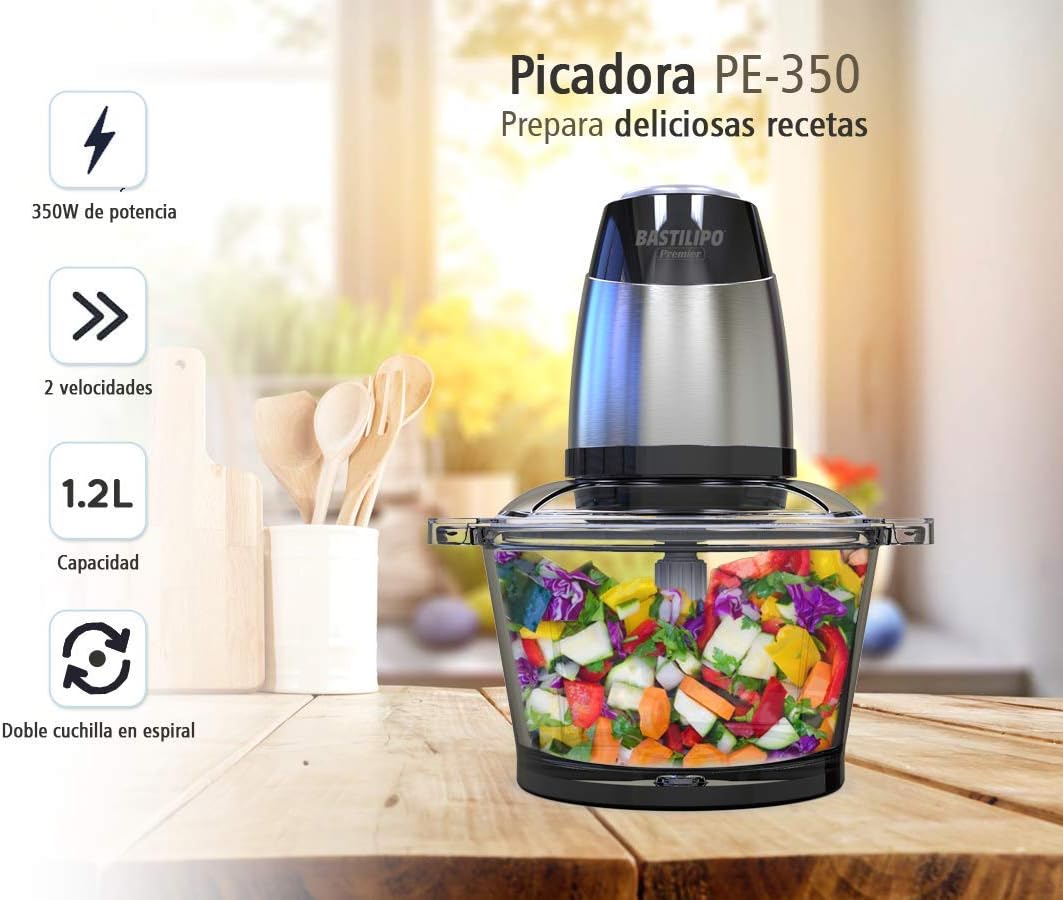 Bastilipo - 350 W elektrischer Lebensmittelzerkleinerer mit 1,2 Liter Fassungsvermögen, Modell PE-35