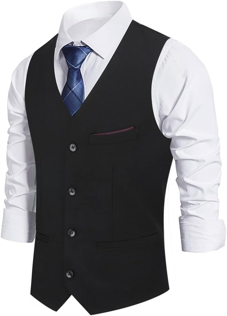 Sliktaa Herren Weste V-Ausschnitt Slim Fit Tweed Ärmellose Weste Vintage Business Formelle Hochzeit