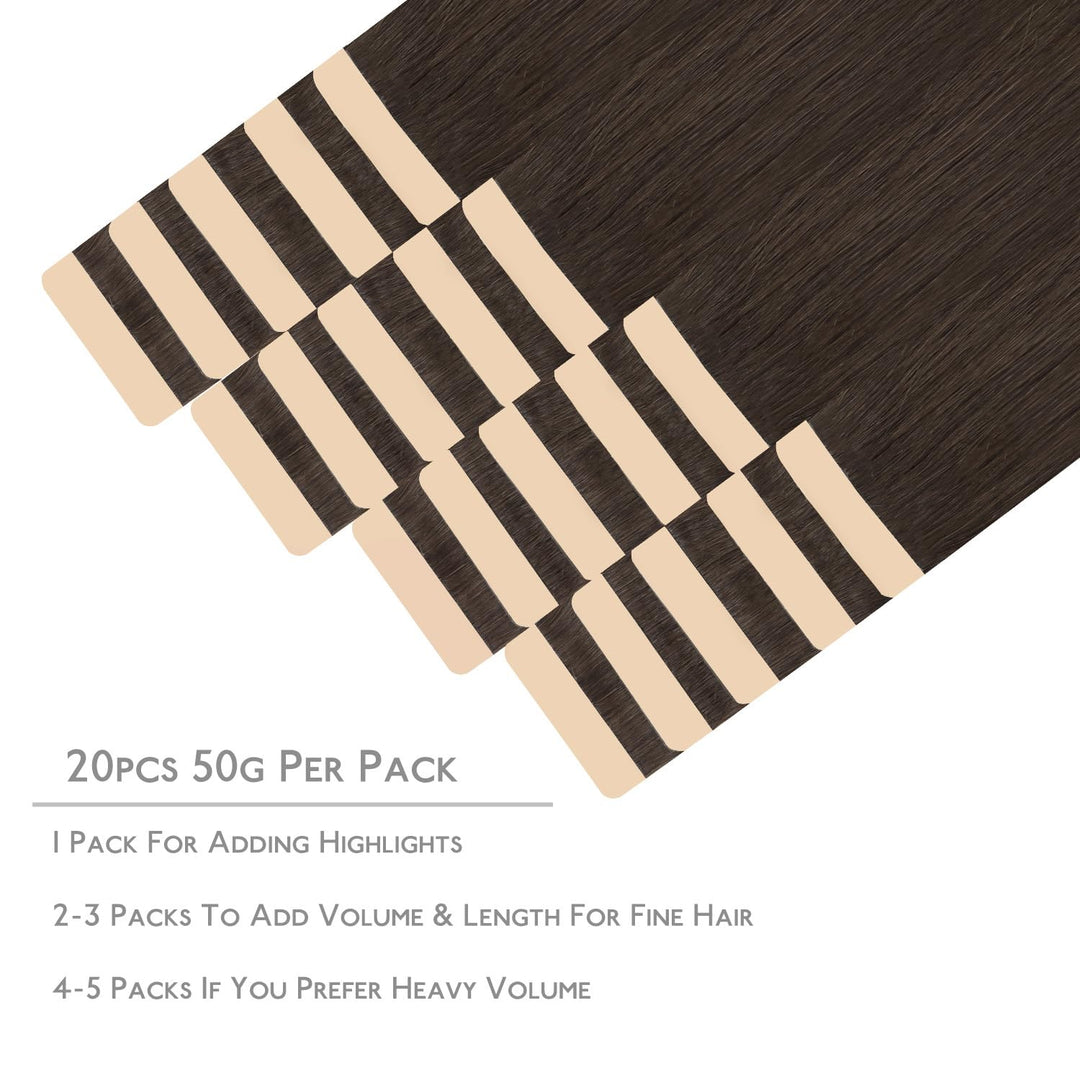 WENNALIFE Tape Extensions Echthaar, 20pcs 40g 30cm 12 Zoll Helles Dunkel Braun Remy Invisible Tape E