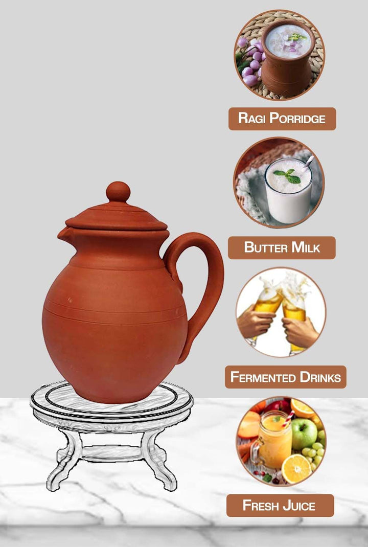 Village Decor Handgefertigter irdener Lehm-Wasserkrug mit Deckel | Tonkrug 100 oz 3000 ml