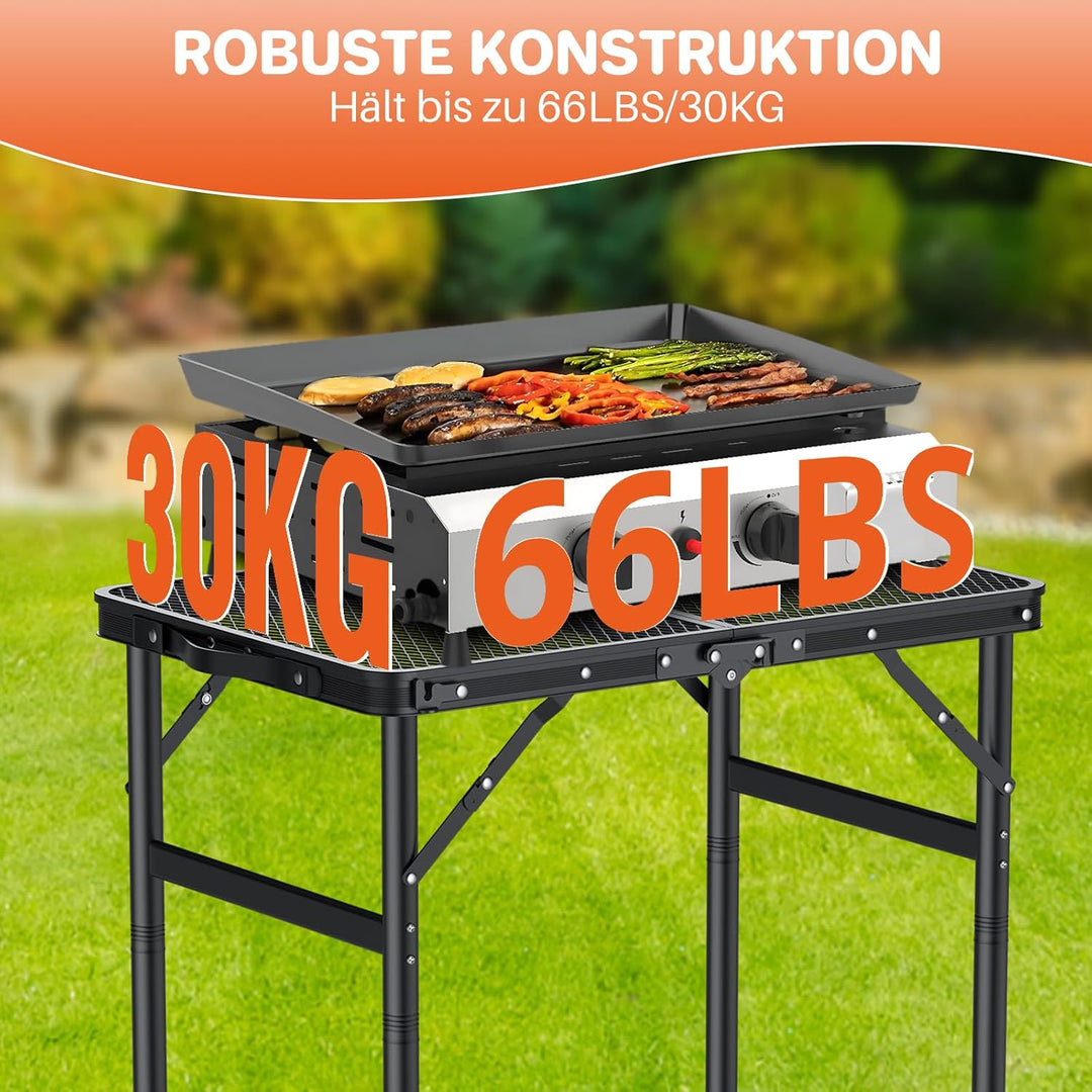 FUNYKICH Klappbar Grilltisch 60 x 40cm, Tragbarer Campingtisch Outdoor mit 3 Höhenverstellbar(27/51/