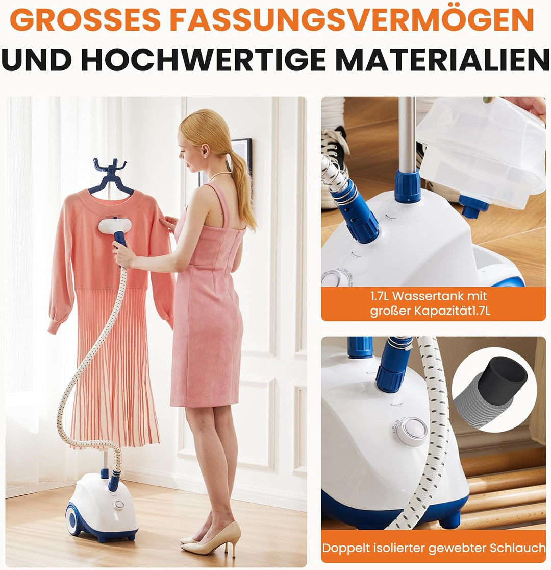 Sweetcrispy Kleiderdampfer 1500 W, leistungsstarker Steamer, vertikaler Dampfbügler mit Rollen, 1,7