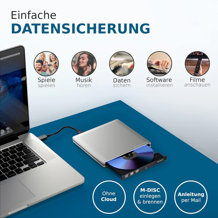 techPulse120 DVD Brenner M-Disc externes DVDRW CD Laufwerk Ultraslim Superdrive Portable Laufwerk CD