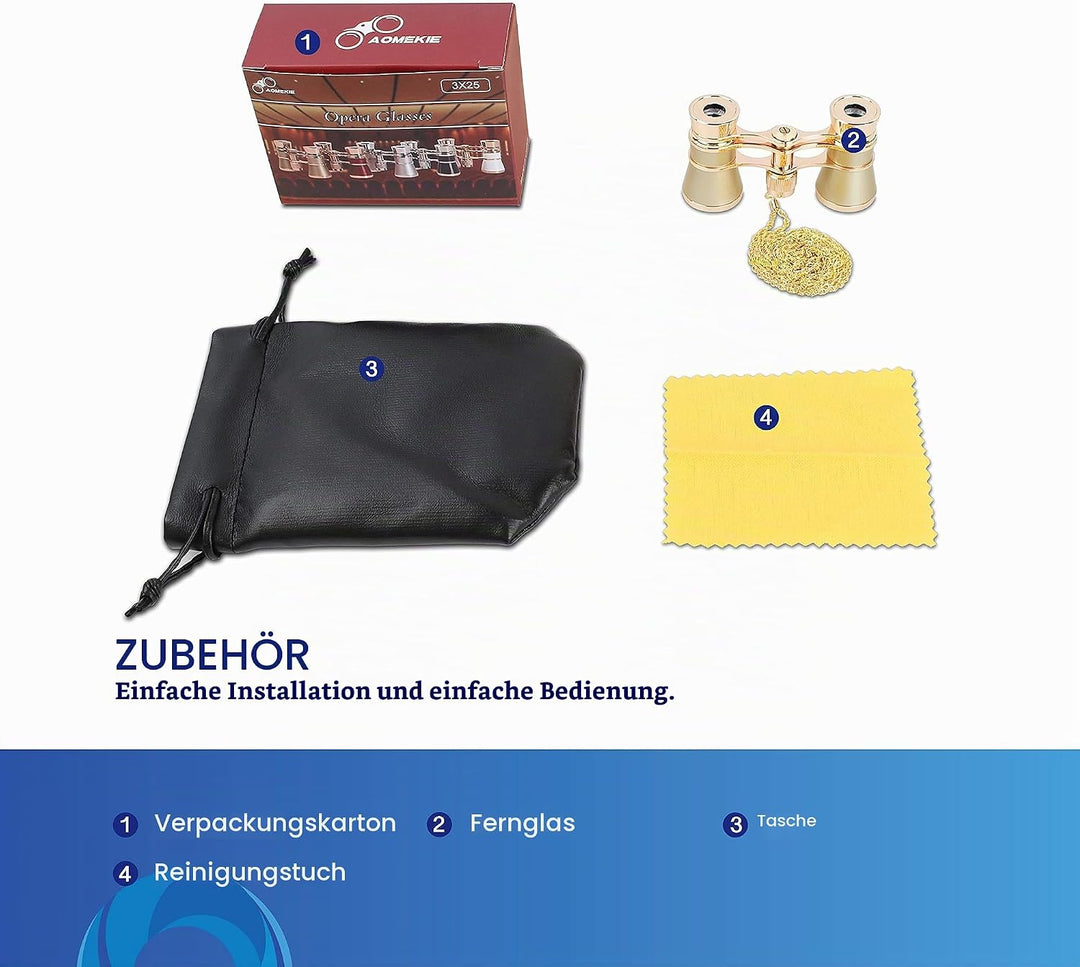 Aomekie 3x25 Opernglas Theaterglas Mini Klein Kompakt Feldstecher Fernglas mit Kette für Theater Kon