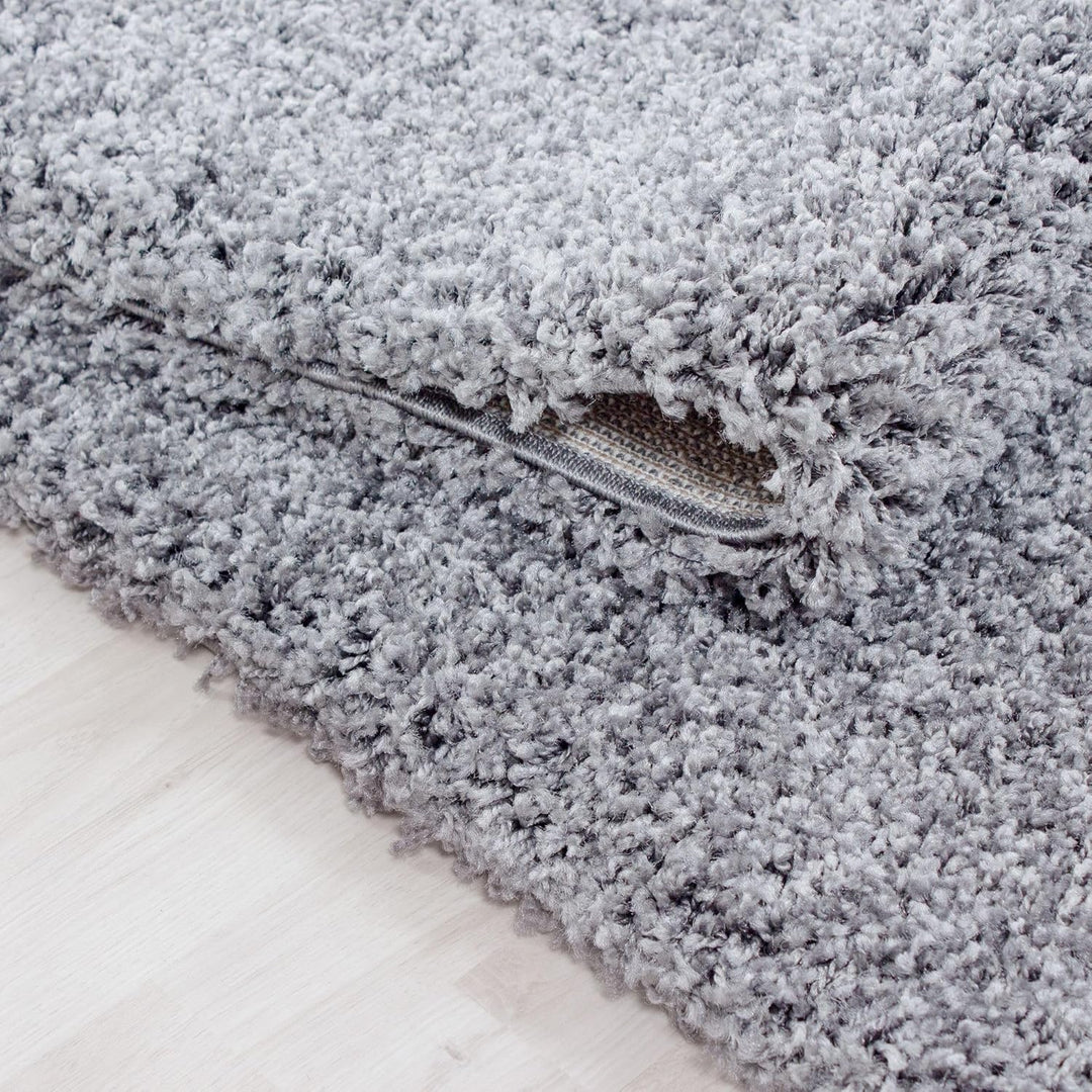 Carpetsale24 Teppich Wohnzimmer 200 cm Rund Hellgrau Shaggy Hochflor Einfarbig Modern Design - Runde