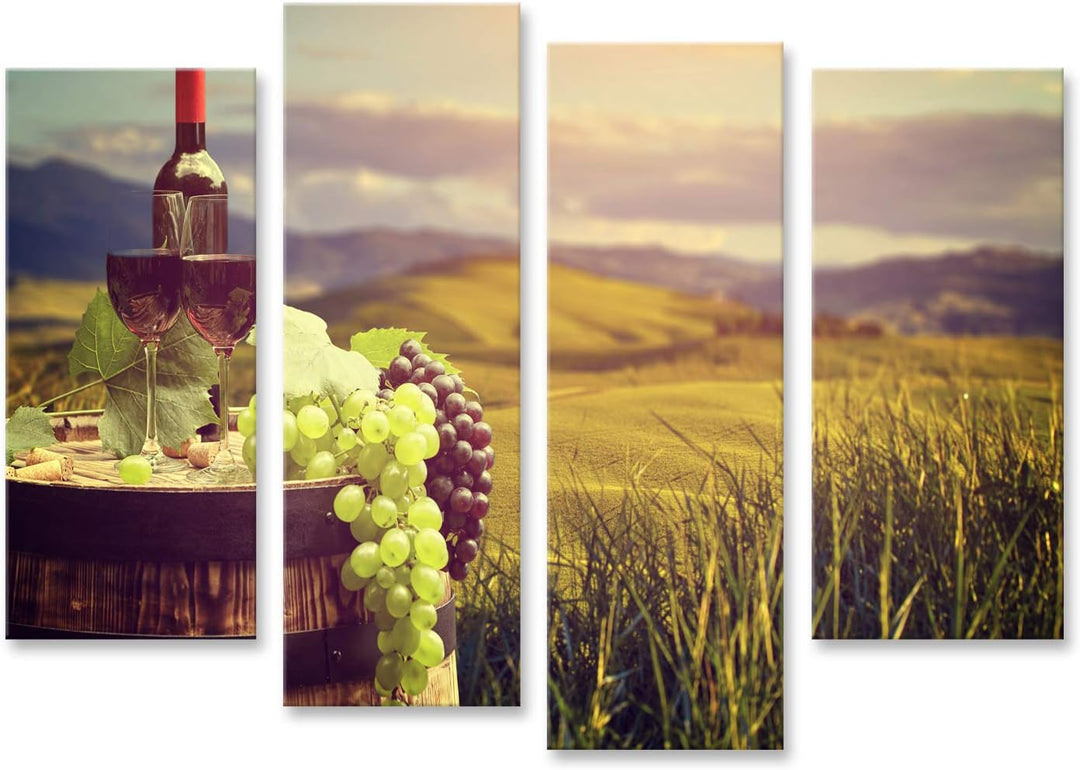 islandburner Bild auf Leinwand Rotweinflasche Und Weinglas Auf Wodden Barrel Schöne Toskana Hintergr