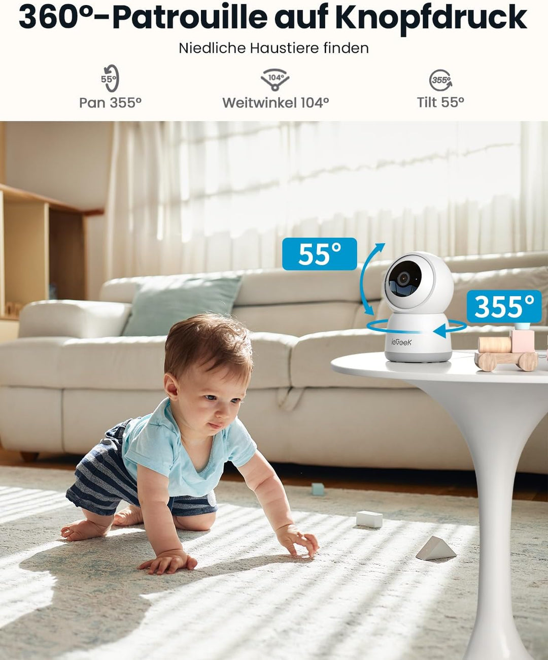 ieGeek 2K Überwachungskamera Innen,2.4G/5GHz WLAN Kamera,Babyphone mit Kamera,15M Nachtsicht,Bewegun