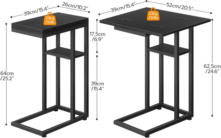 HOOBRO C-Form Beistelltisch, Klappbarer Sofatisch, Couchtisch, Kaffeetisch Snacktisch mit Lagerregal