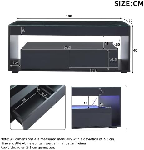 Merax LED Couchtisch – Moderner Wohnzimmertisch mit 16 Farben & 4 Modi, Hochglanz Design, Stauraum,