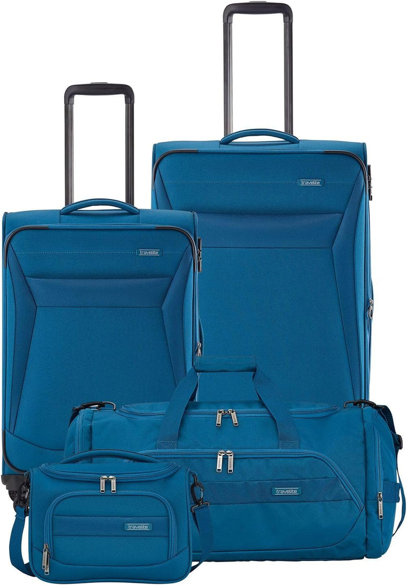 Travelite Chios - 4-Rollen-Trolley Set M/L + Reisetasche + Beautycase 4.tlg. petrol Petrolblau, Petr