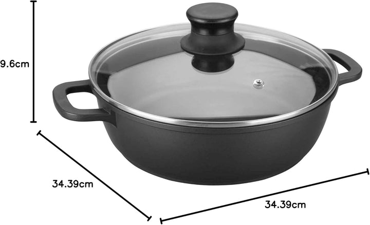 Lacor 25832 Kochtopf niedrig Gusseisen Aluminium mit Glasdeckel 32 x 34 x 10 cm