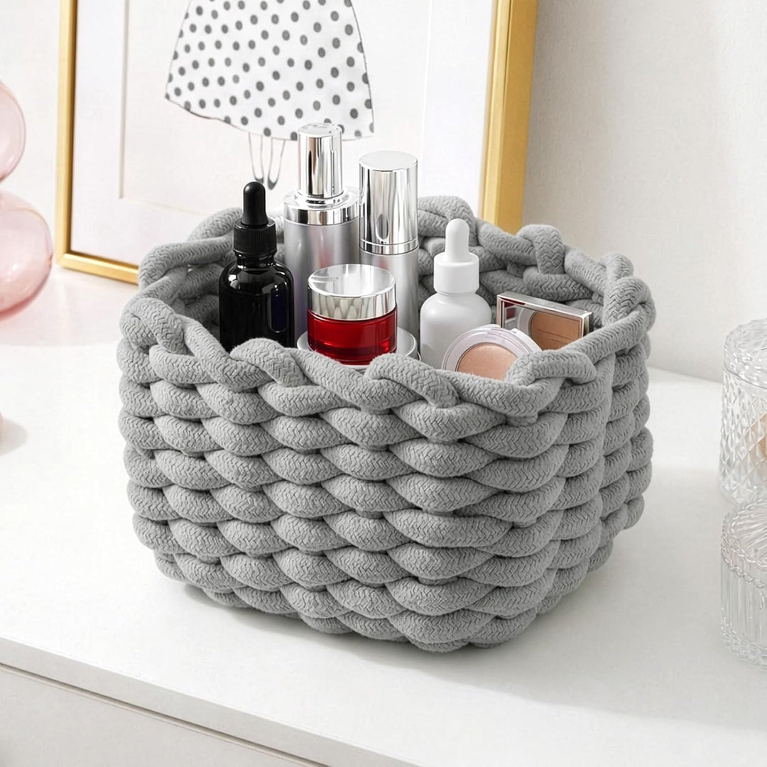 2/4 Stück Häkelkorb Aufbewahrungskorb 20 x 15 x 12 cm Baumwollseil Geflochtene Körbe Klein Organizer
