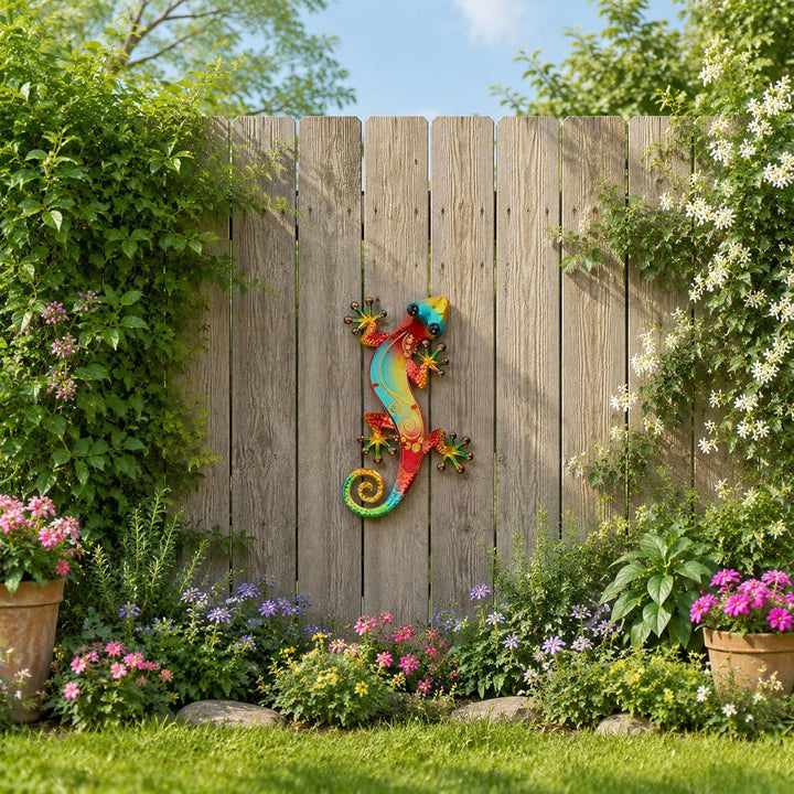 Dexlyn Metall Gecko Gartendeko,Wanddekoration Eidechse Skulptur Hängende 20×40cm Rot, Rot