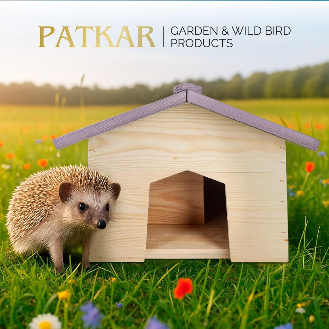 PATKAR Igelhaus Winterfest mit Boden - Premium Igelfutterhaus (Made in Europe) - Labyrintheingang ge