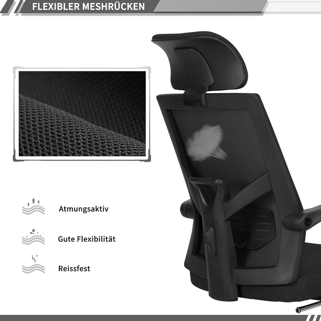 UEV Ergonomisch Bürostuhl aus Mesh, Schreibtischstuhl mit Fussstütze, Drehstuhl mit Verstellbarer Ko