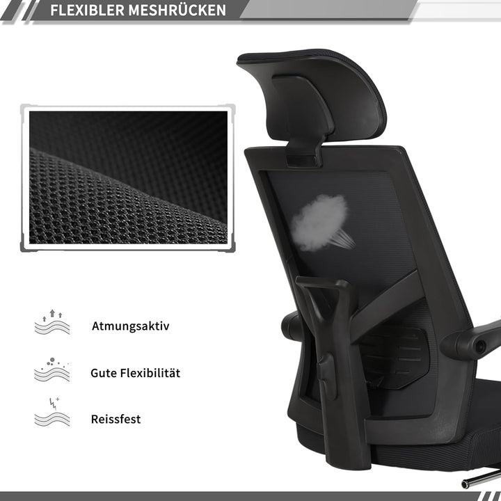 UEV Ergonomisch Bürostuhl aus Mesh, Schreibtischstuhl mit Fussstütze, Drehstuhl mit Verstellbarer Ko
