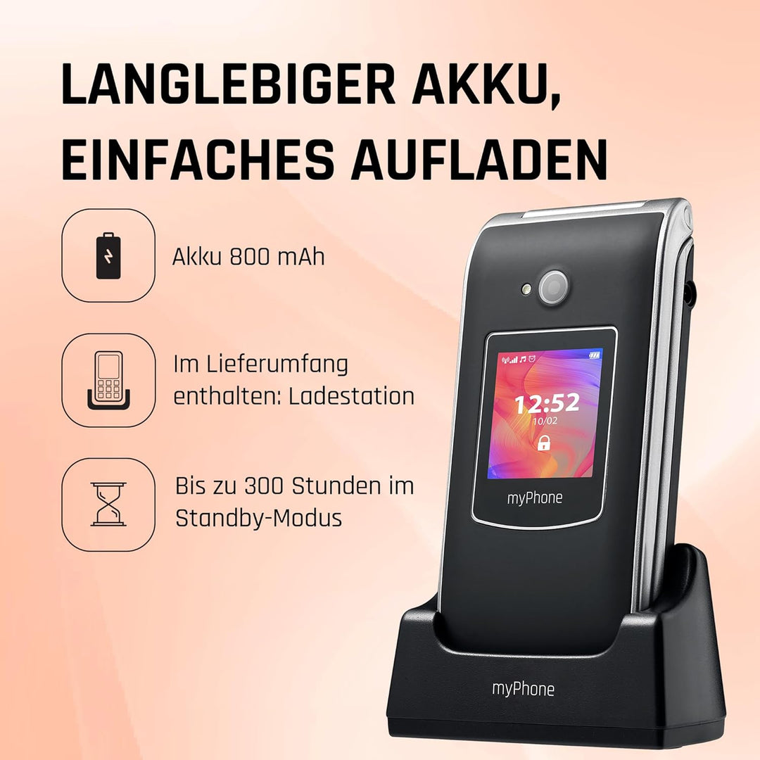 MP myPhone myPhoneRumba 2 Schwarz 2.4” Farbdisplay Klapphandy ohne Vertrag mit Grossen Tasten und Ka