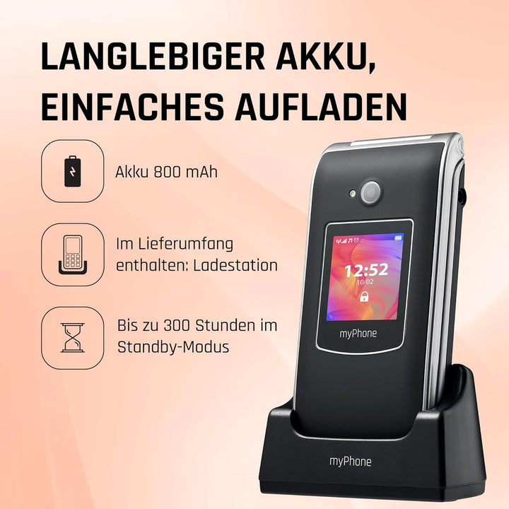 MP myPhone myPhoneRumba 2 Schwarz 2.4” Farbdisplay Klapphandy ohne Vertrag mit Grossen Tasten und Ka