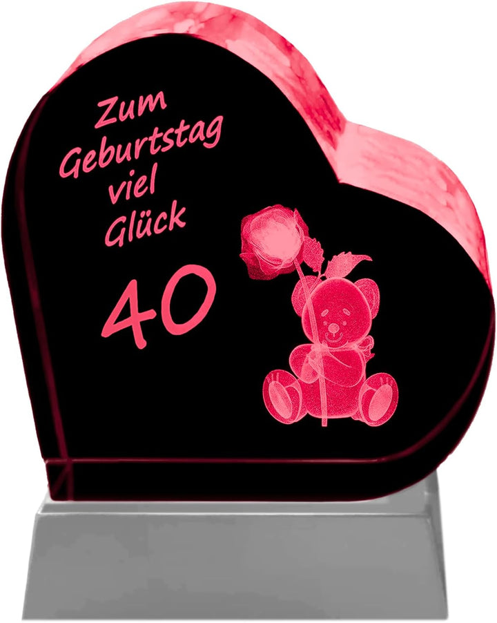 Kaltner Präsente Geschenkidee - Herz aus Glas: Kristallglas mit 3D-Laser-Gravur Teddy Rose/Zum Gebur